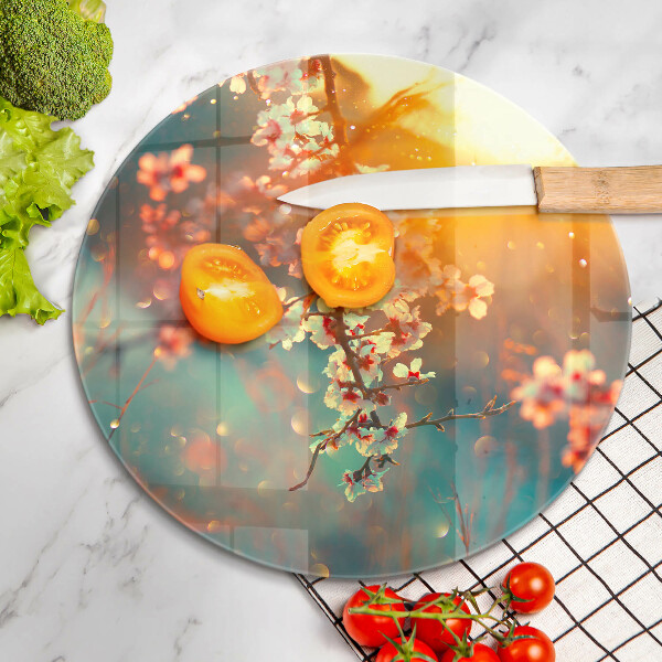 Tagliere in vetro I meli fioriscono al sole