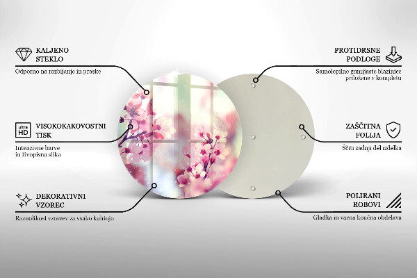 Tagliere in vetro Fiori rosa primaverili