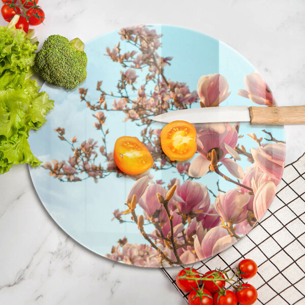 Tagliere in vetro Albero di fiori rosa