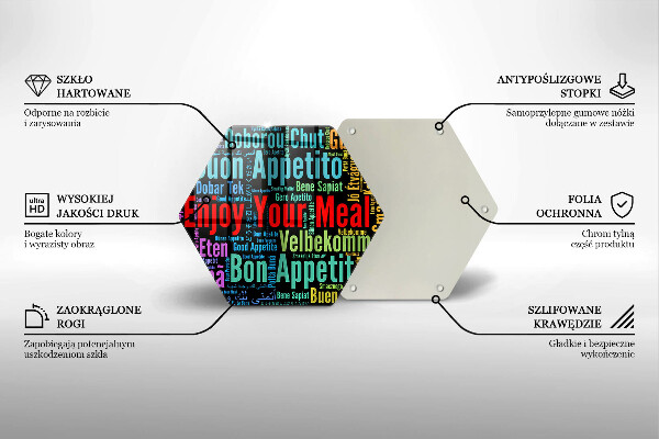 Tagliere in vetro Sottotitoli Buon appetito lingue