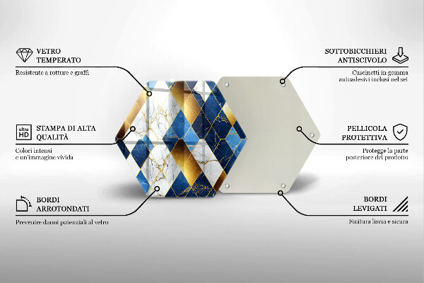 Tagliere in vetro temperato Rombi di marmo dorato
