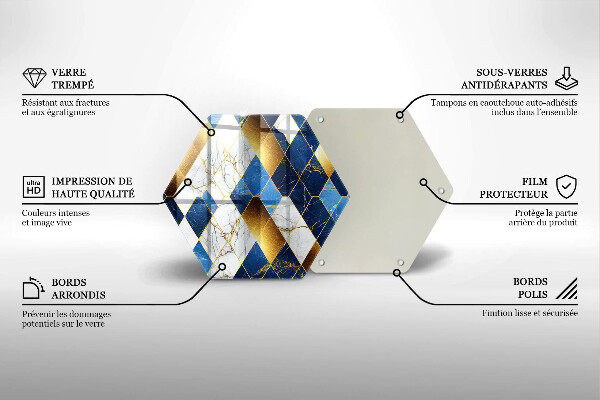 Tagliere in vetro temperato Rombi di marmo dorato