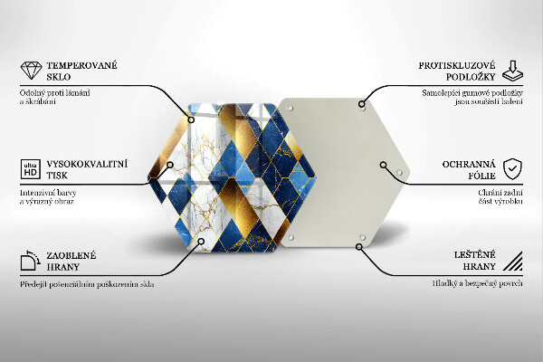 Tagliere in vetro temperato Rombi di marmo dorato