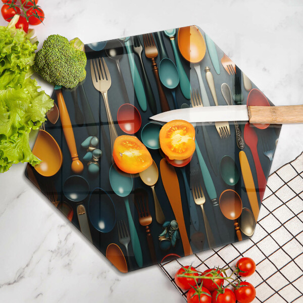Tagliere in vetro temperato Cucchiai e forchette colorati