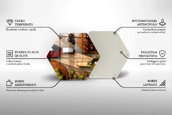 Tagliere in vetro temperato Bottiglie di vino e uva