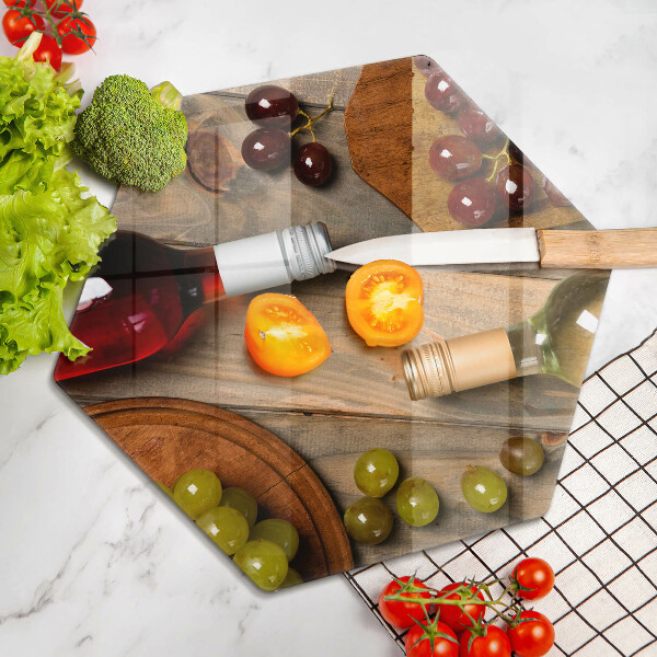 Tagliere in vetro temperato Bottiglie di vino e uva