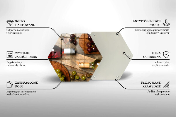 Tagliere in vetro temperato Bottiglie di vino e uva