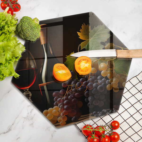 Tagliere in vetro temperato Bicchiere di vino e uva