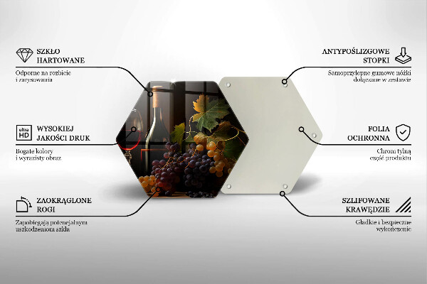 Tagliere in vetro temperato Bicchiere di vino e uva