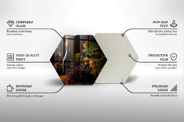 Tagliere in vetro temperato Bicchiere di vino e uva