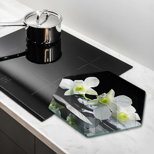 Tagliere in vetro Fiori bianchi nell'acqua Zen