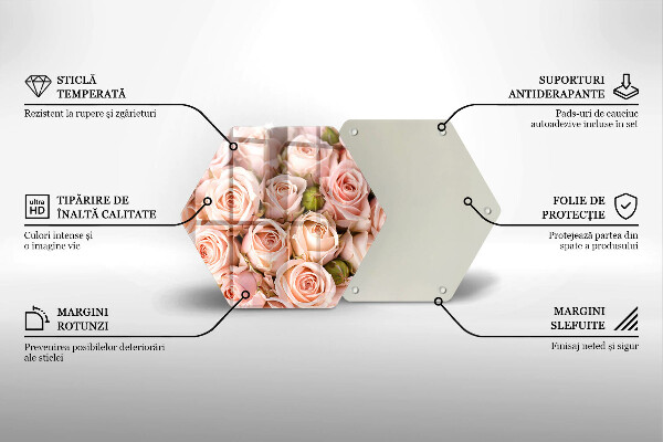 Tagliere in vetro Bouquet di rose delicate