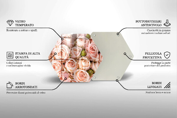 Tagliere in vetro Bouquet di rose delicate