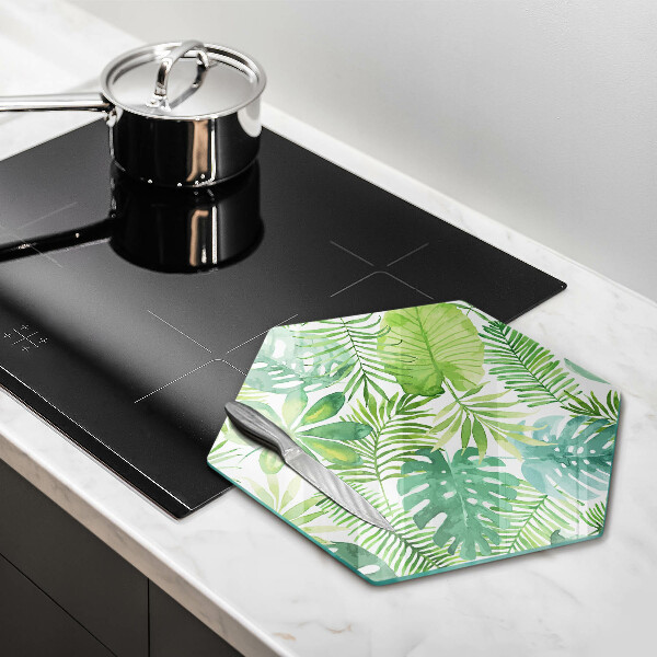 Tagliere in vetro Foglie boho dell'acquerello