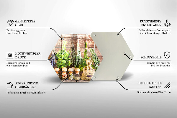 Tagliere in vetro Erbe spezie e legno