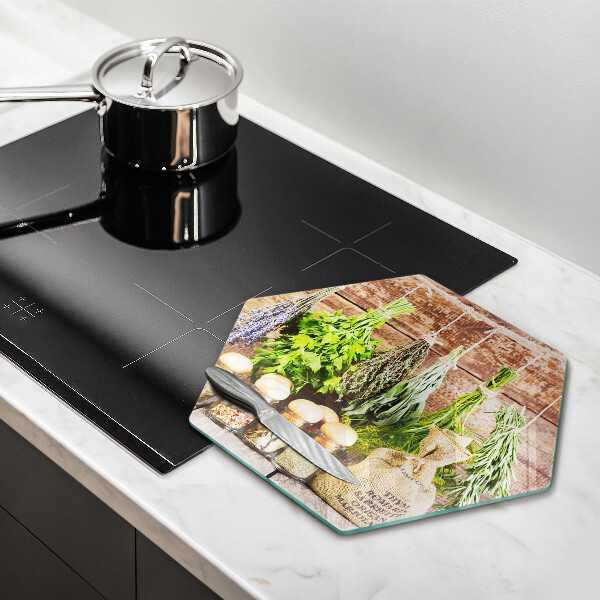 Tagliere in vetro Erbe spezie e legno