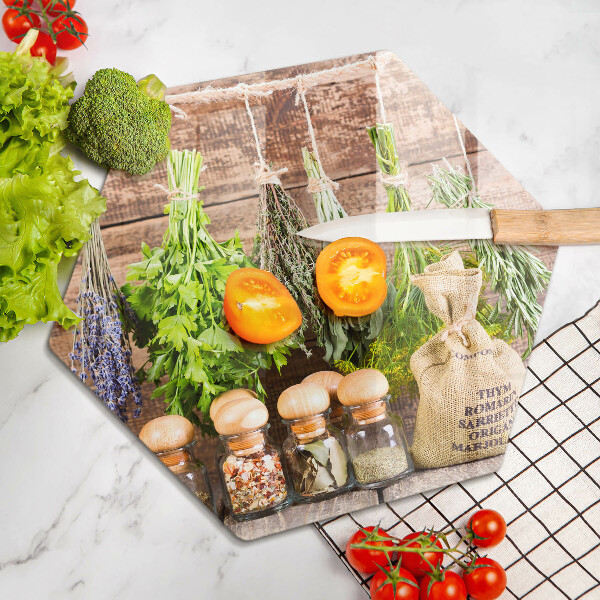 Tagliere in vetro Erbe spezie e legno