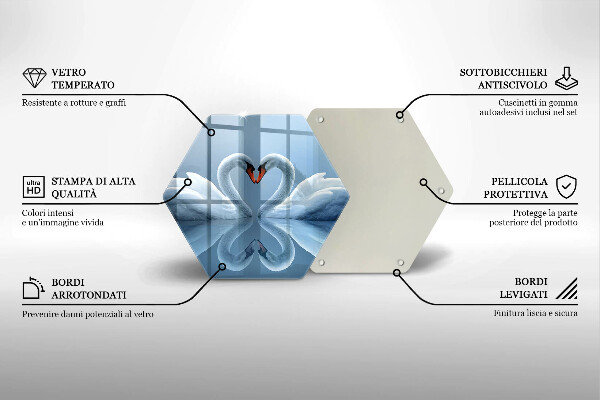 Tagliere in vetro Due cuori di cigno
