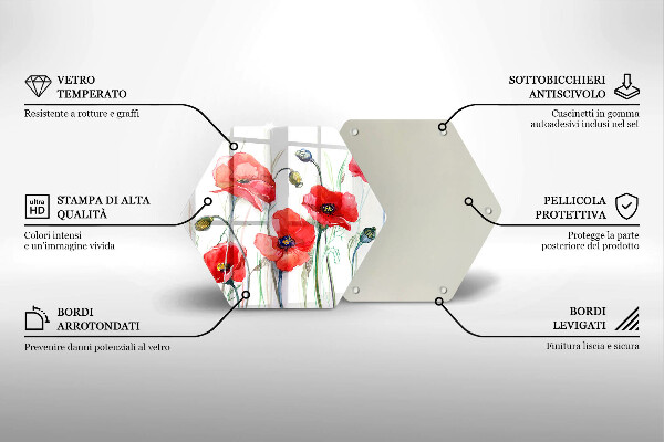 Tagliere in vetro Fiori di papaveri rossi