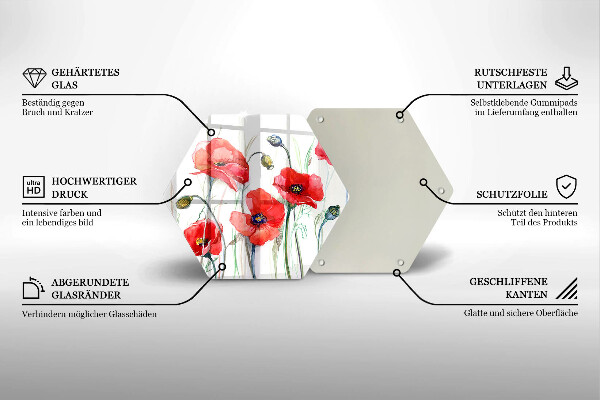 Tagliere in vetro Fiori di papaveri rossi