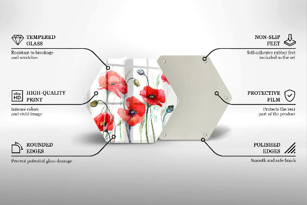 Tagliere in vetro Fiori di papaveri rossi
