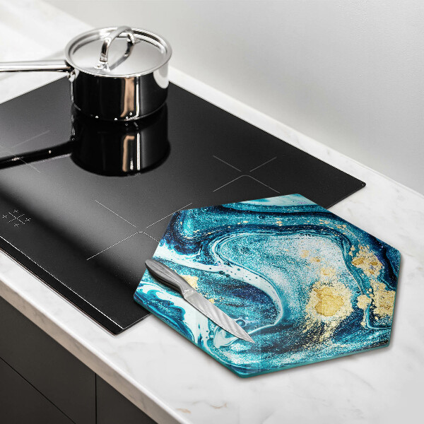 Tagliere in vetro temperato Astrazione dell'oro blu