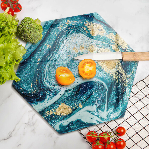 Tagliere in vetro temperato Astrazione dell'oro blu