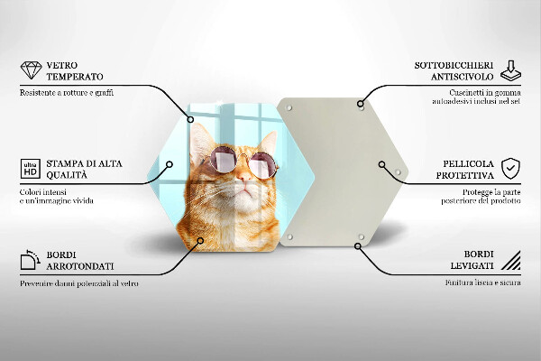 Tagliere in vetro Gatto rosso con gli occhiali