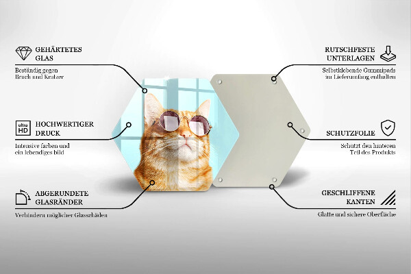 Tagliere in vetro Gatto rosso con gli occhiali