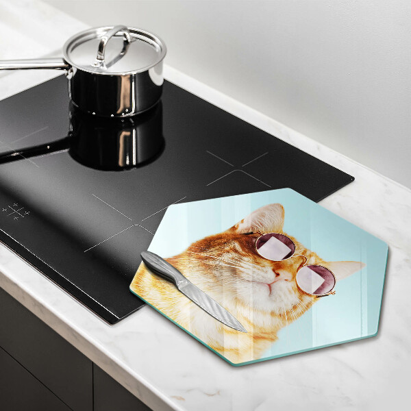 Tagliere in vetro Gatto rosso con gli occhiali