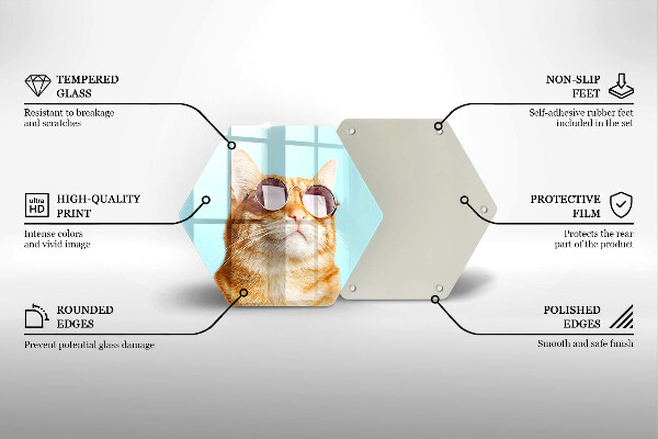 Tagliere in vetro Gatto rosso con gli occhiali