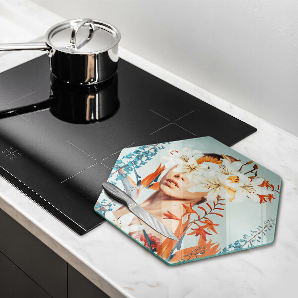 Tagliere in vetro Donna tra i fiori