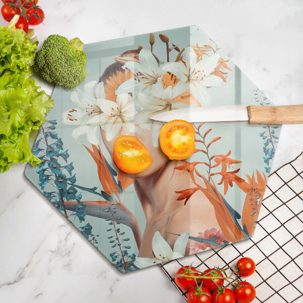 Tagliere in vetro Donna tra i fiori