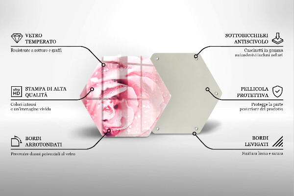 Tagliere in vetro Gocce di rugiada e fiore di rosa