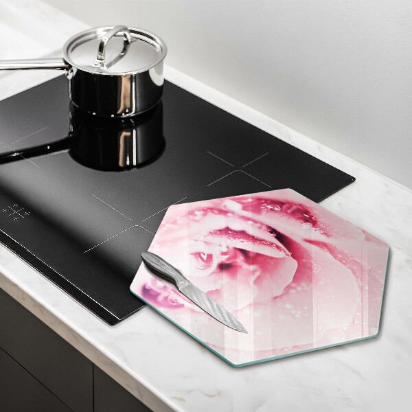 Tagliere in vetro Gocce di rugiada e fiore di rosa