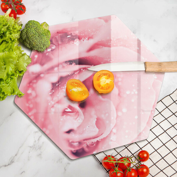 Tagliere in vetro Gocce di rugiada e fiore di rosa