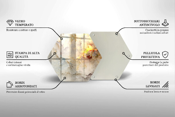 Tagliere in vetro temperato Struttura in marmo con oro