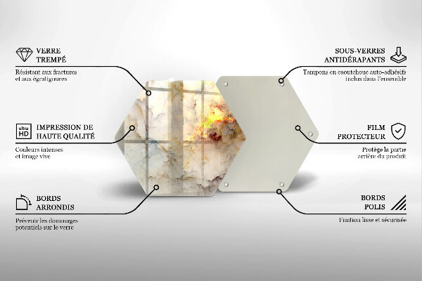 Tagliere in vetro temperato Struttura in marmo con oro