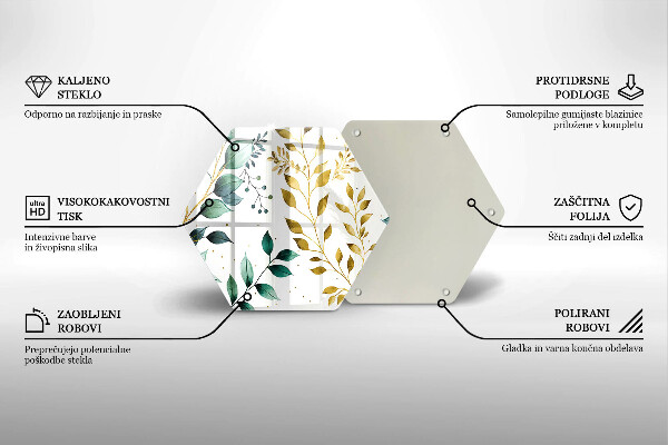 Tagliere in vetro Foglie verdi e dorate