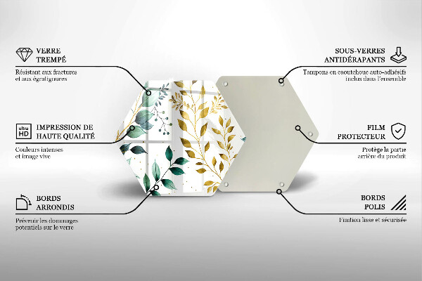 Tagliere in vetro Foglie verdi e dorate