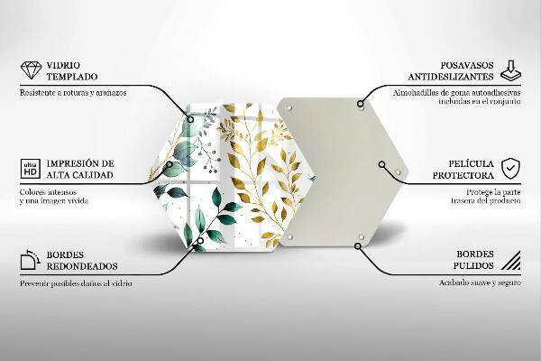 Tagliere in vetro Foglie verdi e dorate