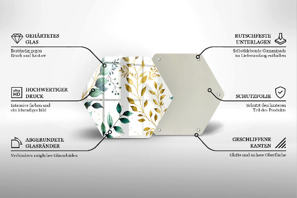 Tagliere in vetro Foglie verdi e dorate