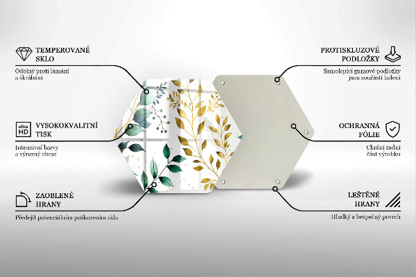 Tagliere in vetro Foglie verdi e dorate