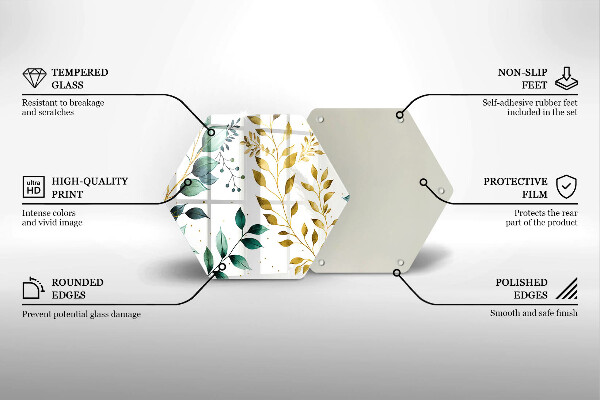 Tagliere in vetro Foglie verdi e dorate