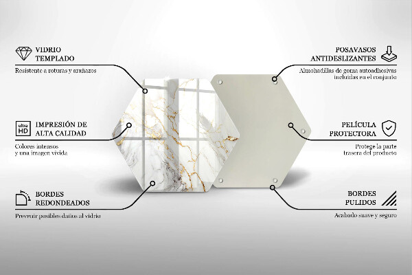 Tagliere in vetro Marmo chiaro con oro