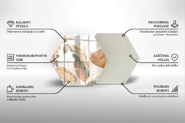 Tagliere in vetro Piume e foglie boho