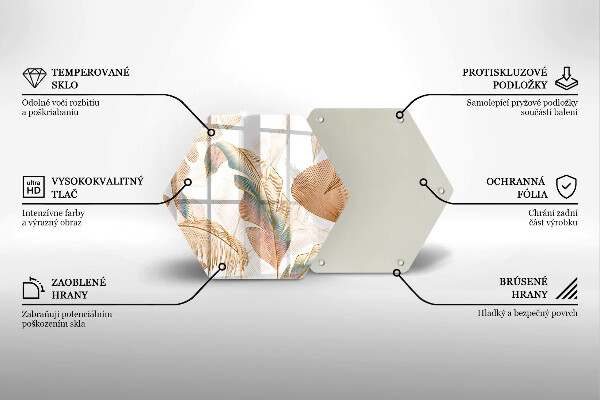 Tagliere in vetro Piume e foglie boho