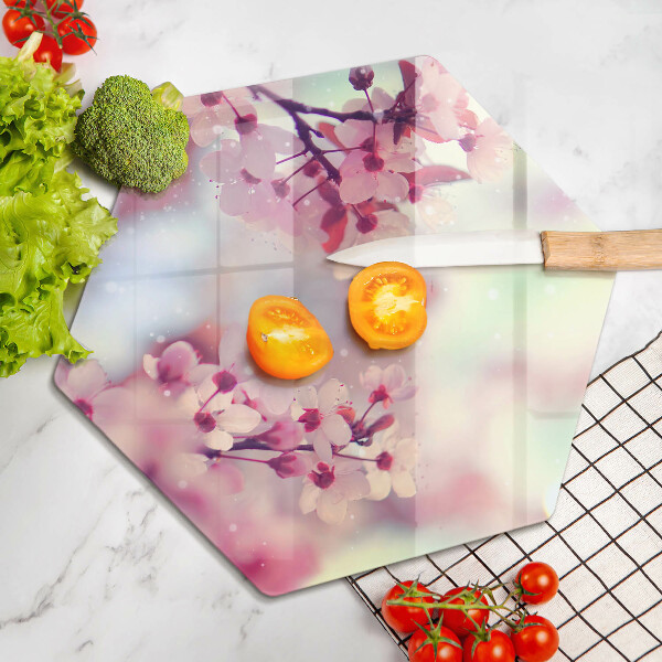 Tagliere in vetro Fiori di melo naturali