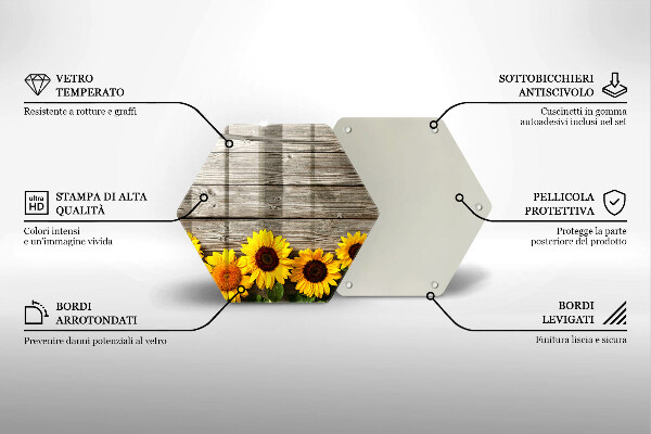 Tagliere in vetro Girasoli su tavole