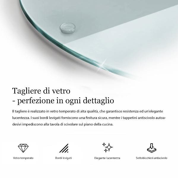 Tagliere in vetro temperato trasparente 30 cm